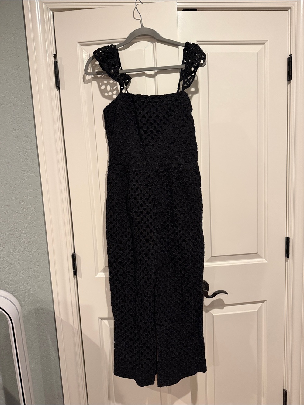 J. Crew Black Eyelet Midi Dress with Knotted Straps